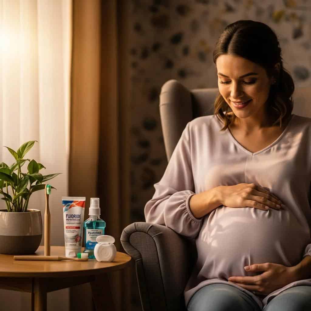 Pregnant woman emphasizing the importance of oral health for pregnancy outcomes