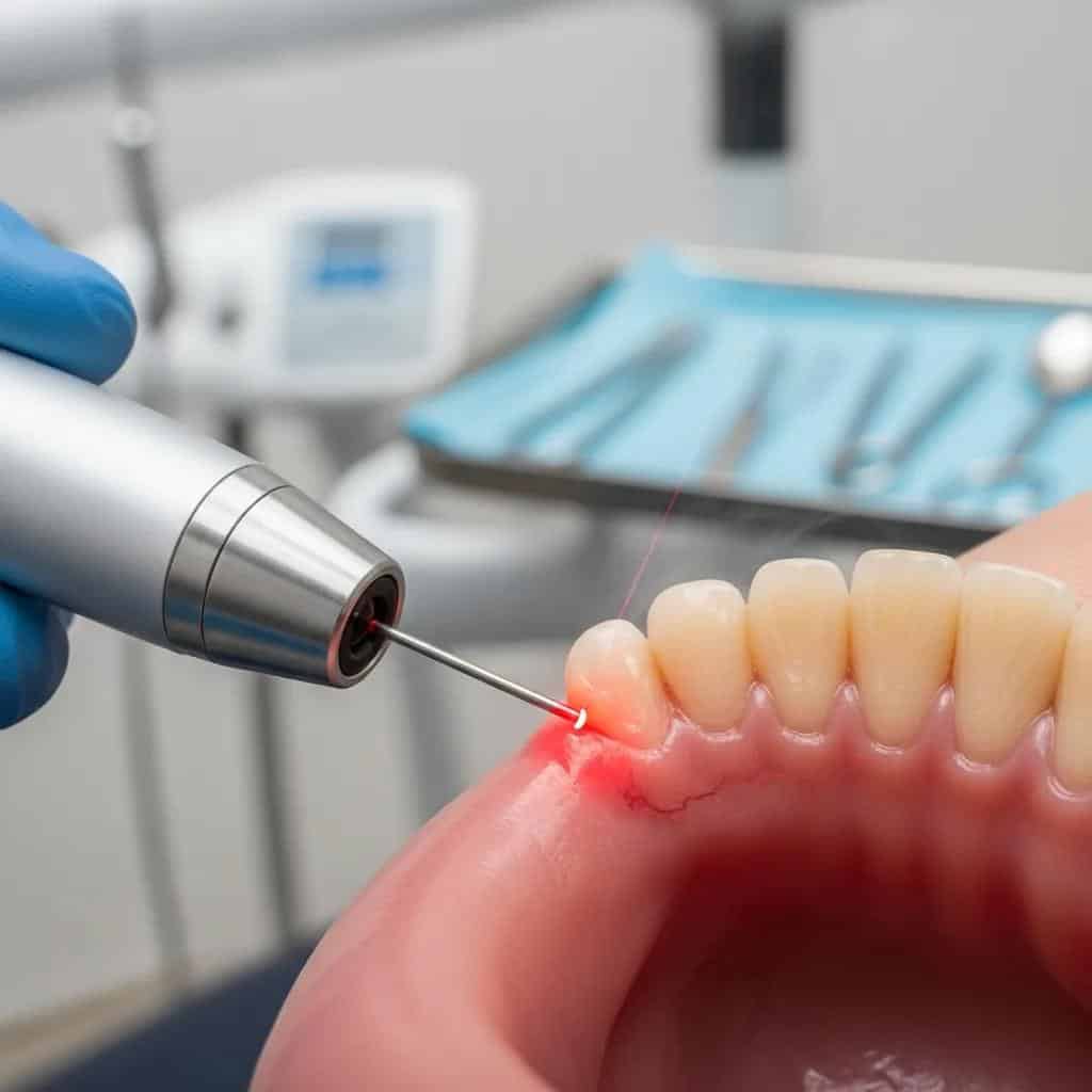 Close-up of laser gum treatment showcasing precision and care in dental procedures