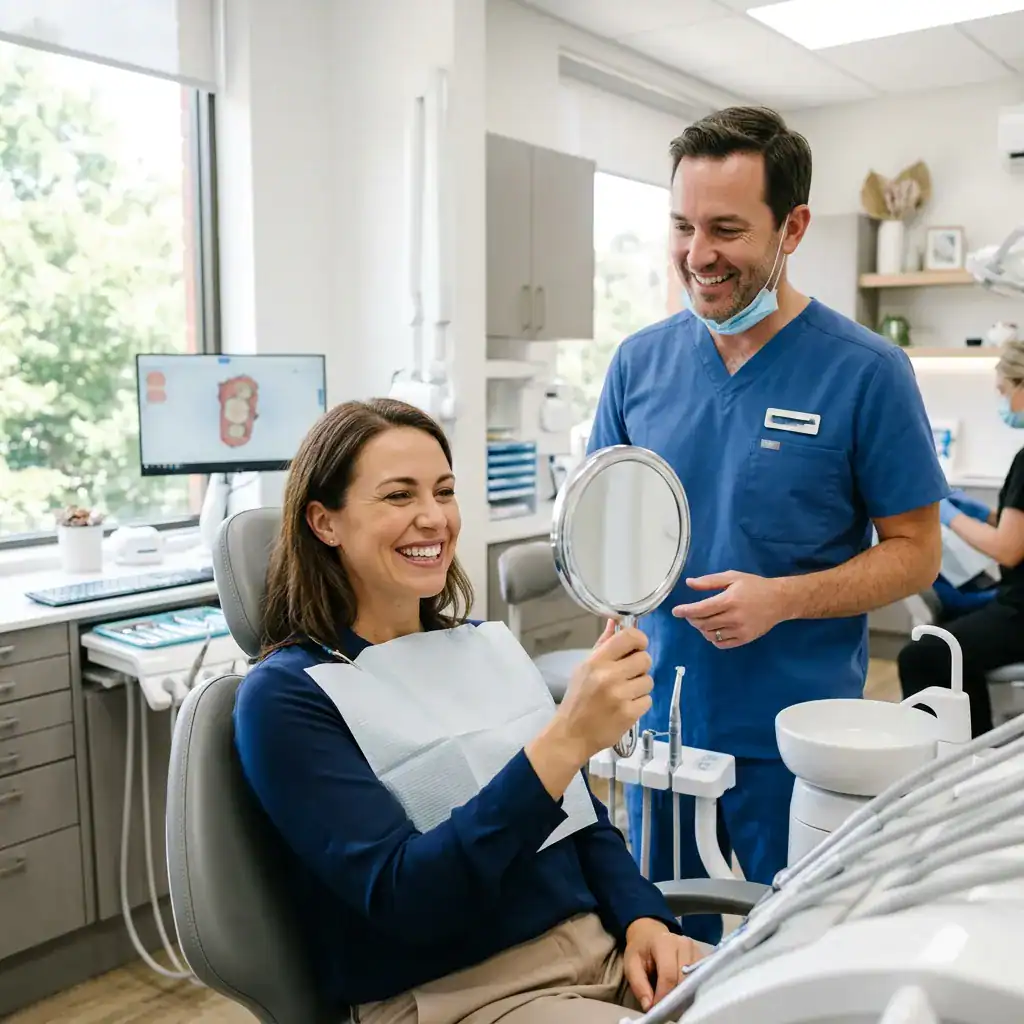 Samples of dental crown materials including zirconia, ceramic, and composite