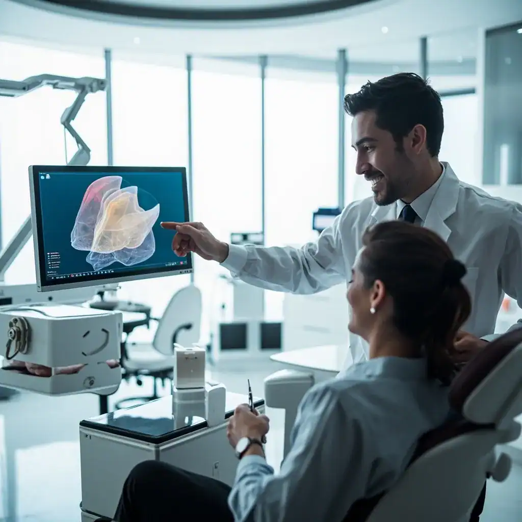 Patient receiving dental treatment with traditional crown procedure