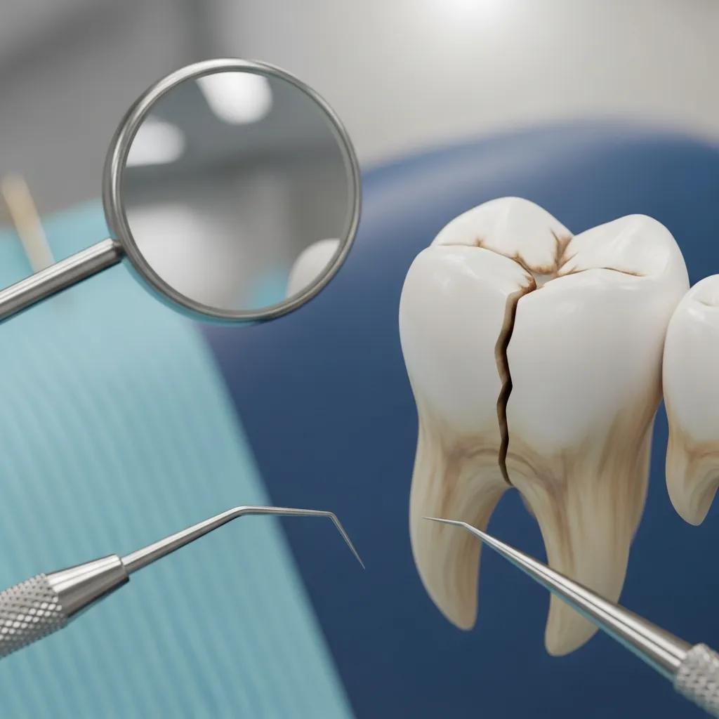 Close-up of a cracked tooth in a dental setting, emphasizing the importance of dental health