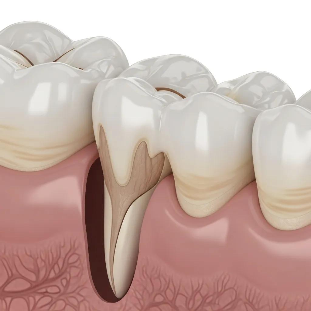 Tooth showing gum recession, emphasizing the connection between gum health and tooth sensitivity