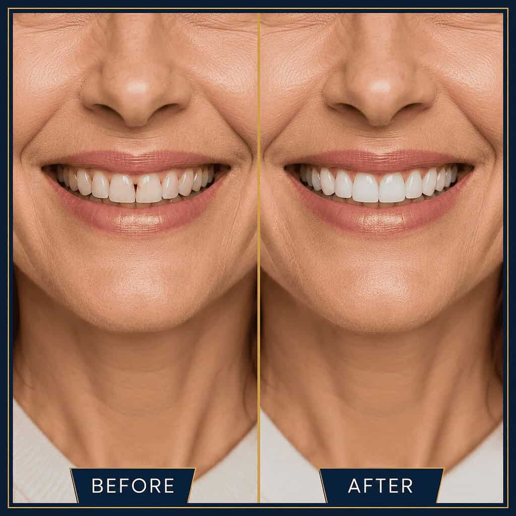 Before and after smile makeover at The Harmony Dental Group in Norwalk, CT