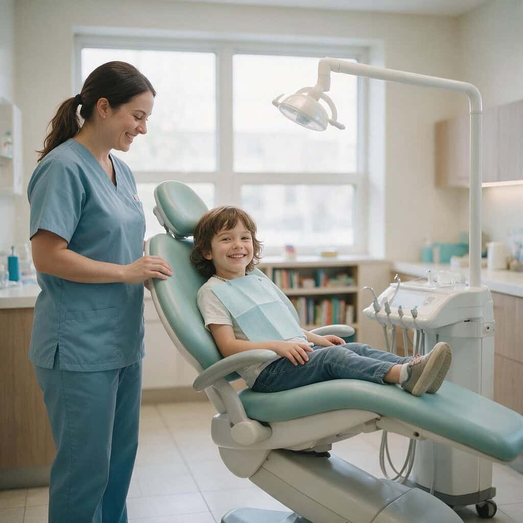 A child comfortable at a gentle dental visit in Norwalk, CT