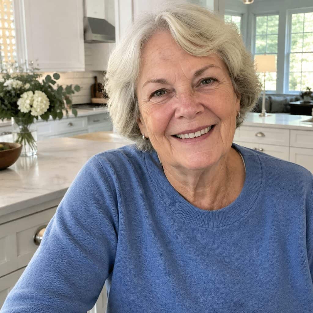 A happy older adult with a natural-looking smile after getting dentures in Norwalk, CT