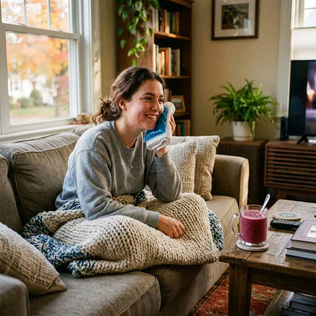 A patient resting comfortably at home after wisdom teeth removal in Norwalk, CT